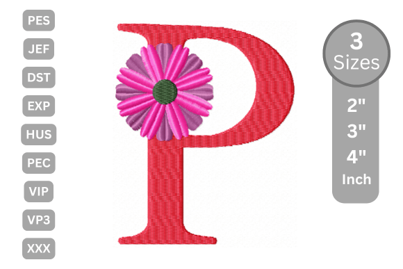Blossom Alphabet Letter - P: A Charming Embroidery Design