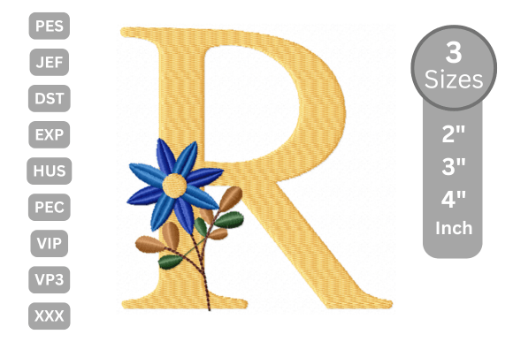 Botanical Flower Letter - R: A Charming Embroidery Design