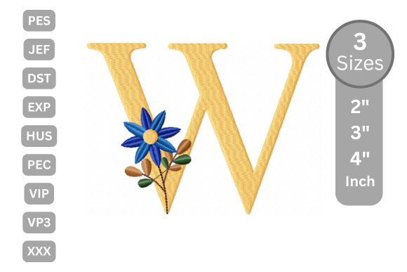 Botanical Flower Letter - W: A Stylish Embroidery Design