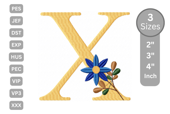 Botanical Flower Letter - X: A Premium Embroidery Choice