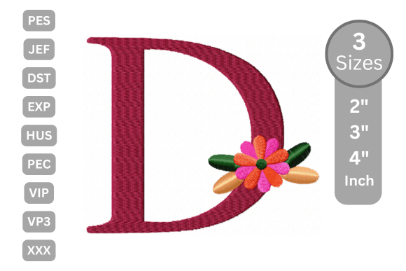 Floral Alphabet Letter - D: A Charming Embroidery Design