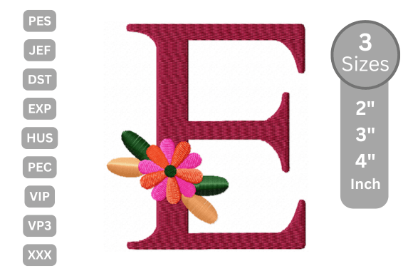 Floral Alphabet Letter - E: A Charming Embroidery Design