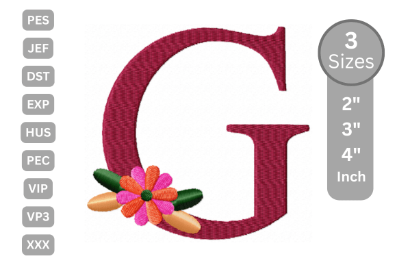 Floral Alphabet Letter - G: A Charming Embroidery Design